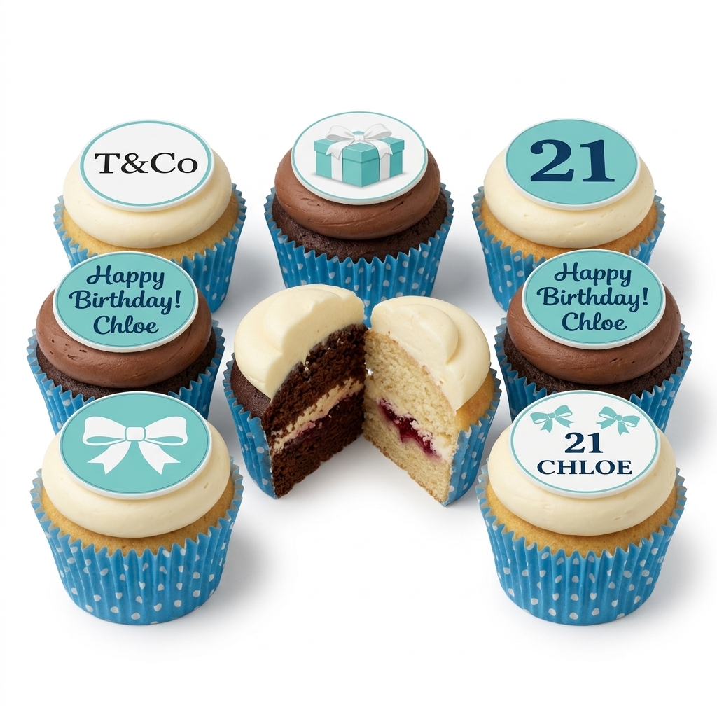 Tiffany Inspired Birthday Cupcakes with Custom Age & Personalised Name