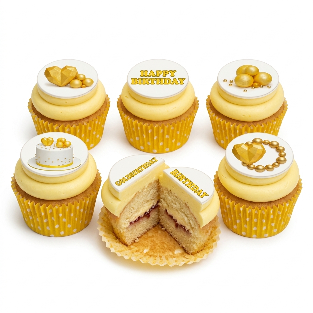 Elegant Gold Birthday Cupcakes for Her