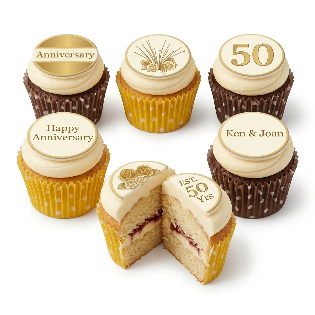 Golden 50th Anniversary Cupcakes | Personalised Options