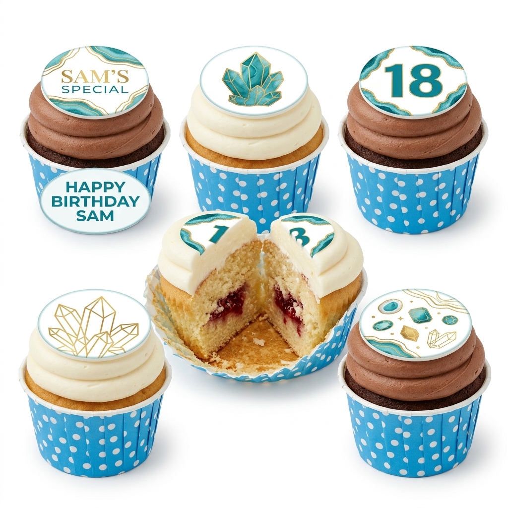 Elegant Gemstone Birthday Cupcakes with Custom Age Topper