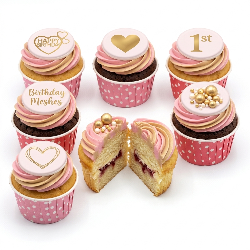 Pink & Gold Heart Birthday Cupcakes for Her