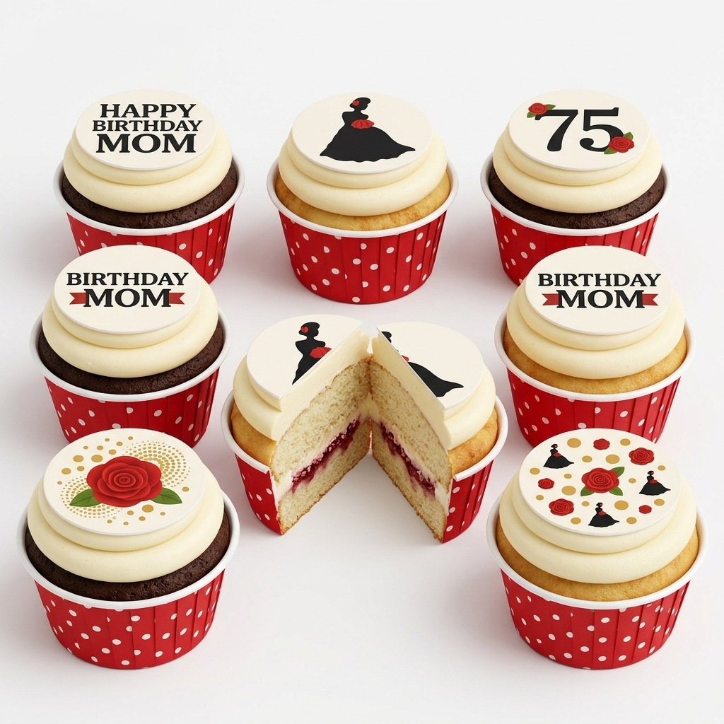 Elegant Rose & Lady Silhouette Birthday Cupcakes