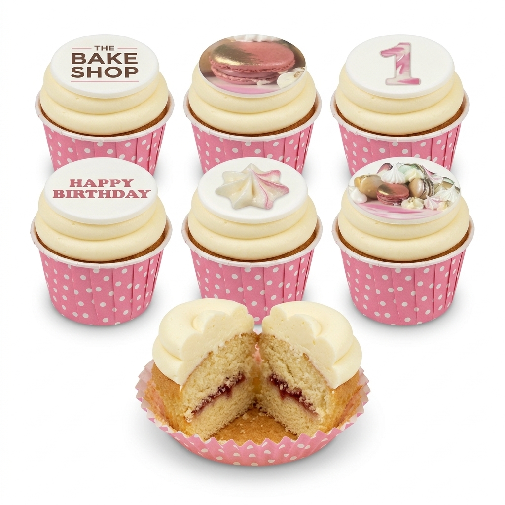 Pink Macaron & Meringue Birthday Cupcakes