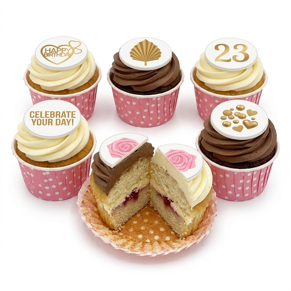 Elegant Ladies Birthday Cupcakes with Custom Toppers