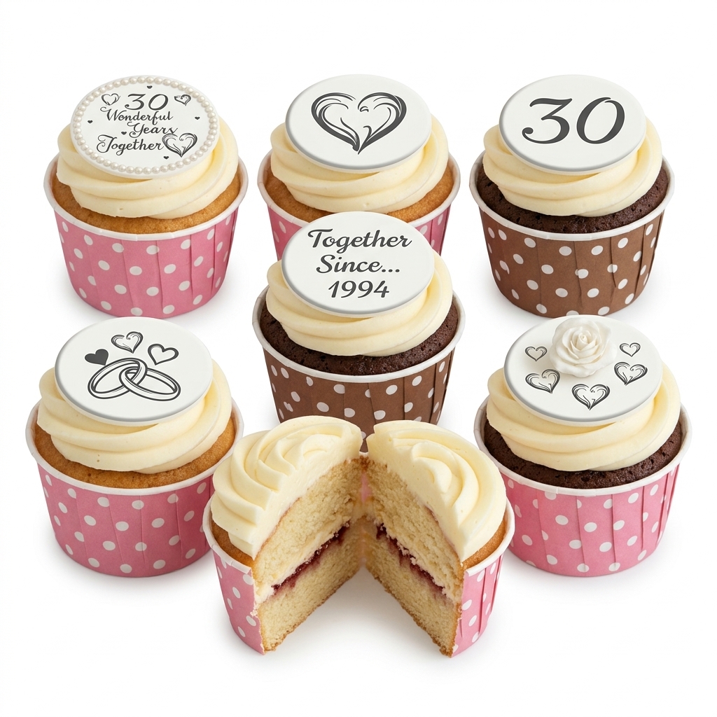 Personalised Anniversary Cupcakes with Heart & Ring Toppers