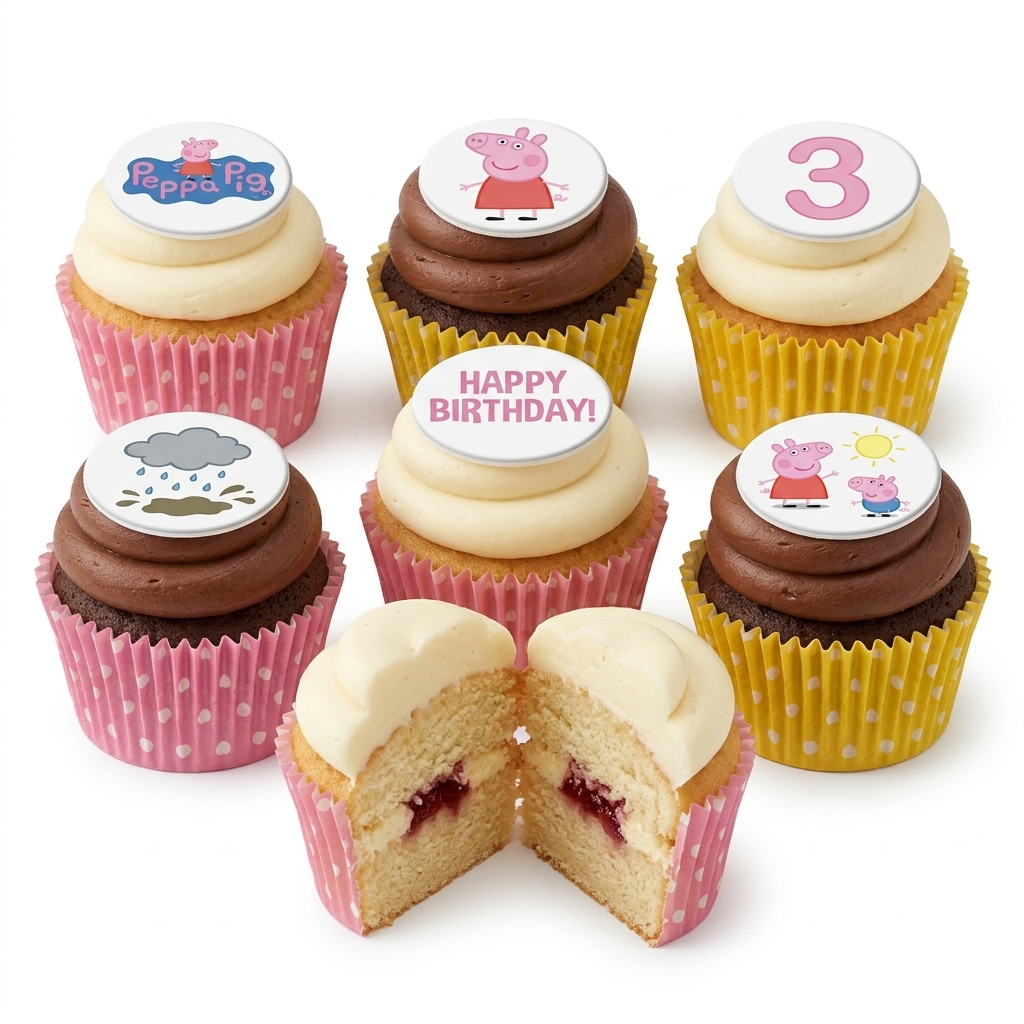 Peppa Pig Birthday Cupcakes with Custom Age Topper