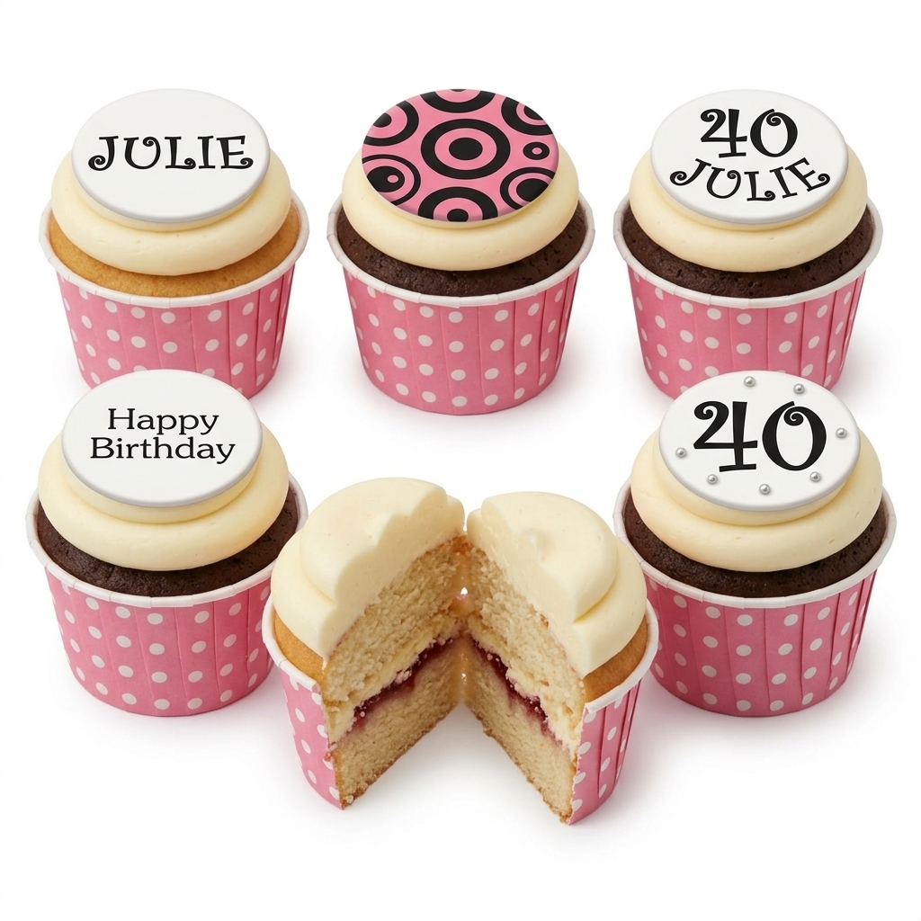 Pink Polka Dot Birthday Cupcakes for Her with Custom Age Toppers