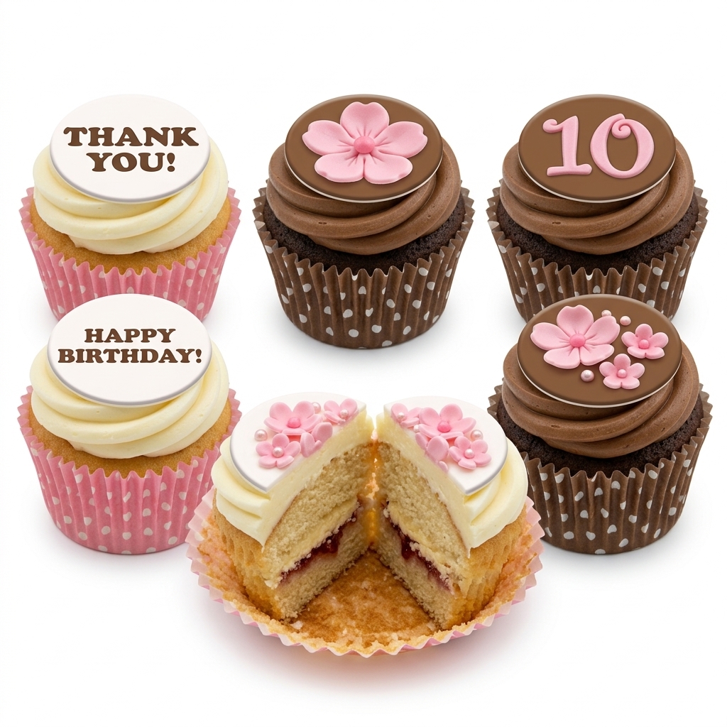 Elegant Floral Birthday Cupcakes with Custom Toppers