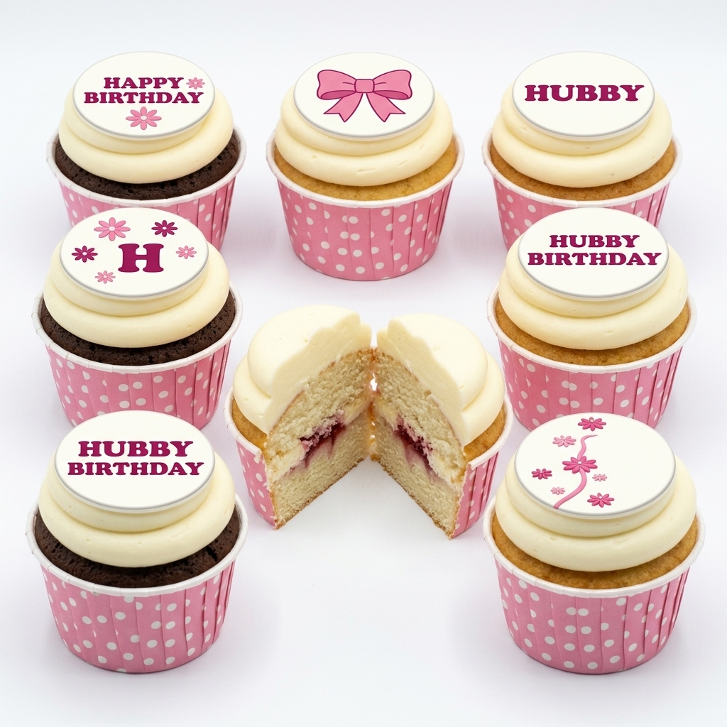Personalised Birthday Cupcakes with Bow & Floral Toppers