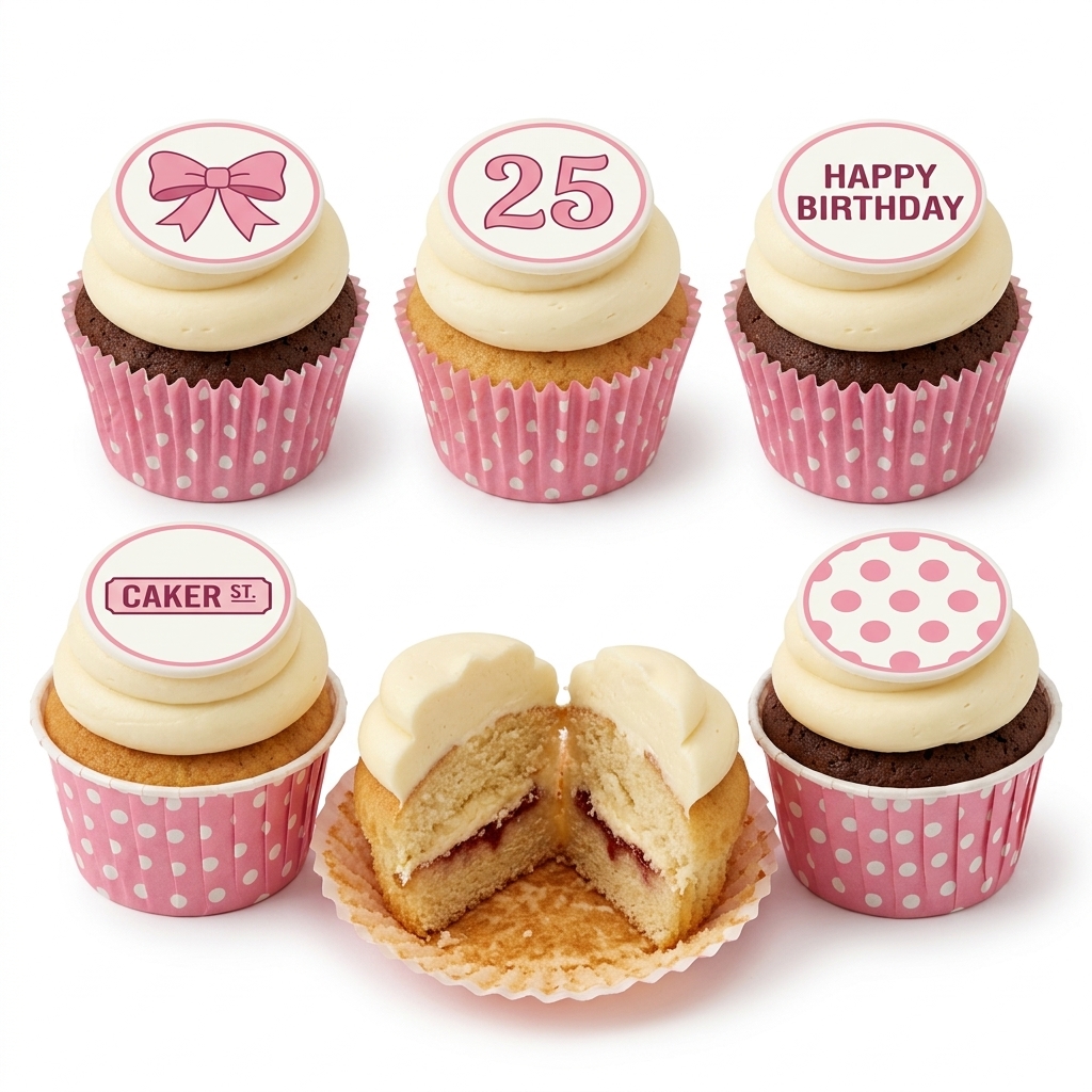 Pink Birthday Cupcakes with Custom Age Toppers
