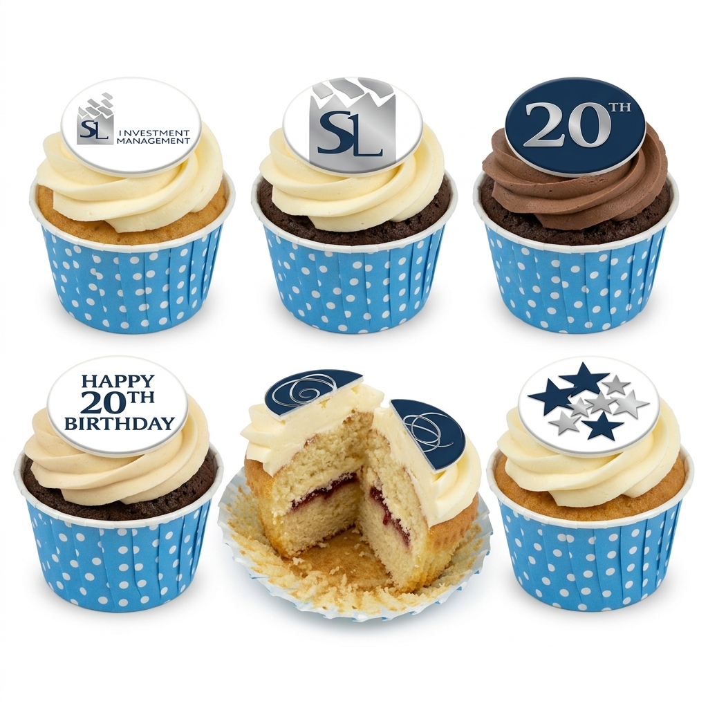 Corporate 20th Anniversary Logo Cupcakes
