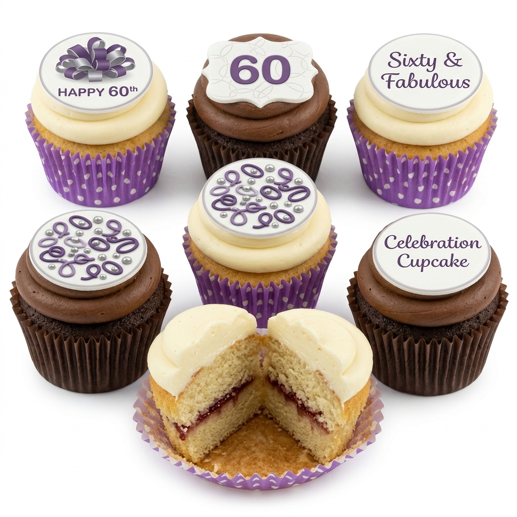 Purple & Silver Celebration Cupcakes with Custom Age Toppers