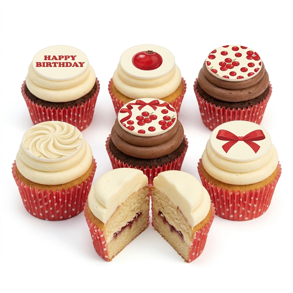 Red Berry & Bow Birthday Cupcakes