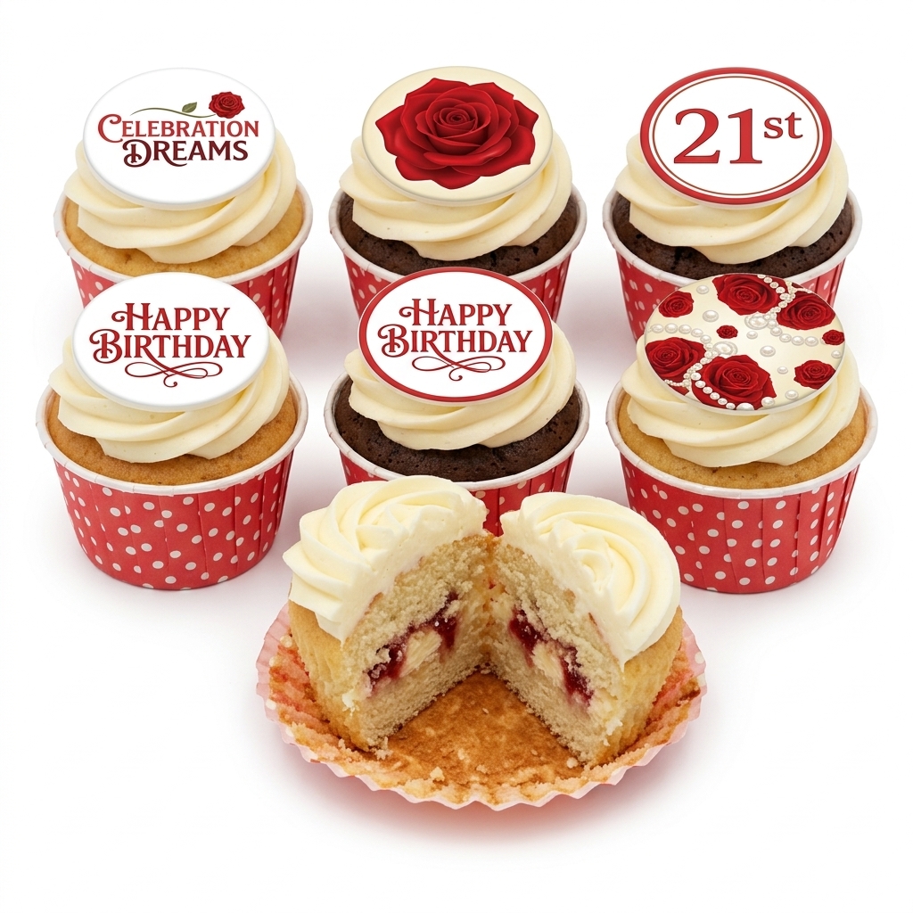 Red Rose Birthday Cupcakes with Custom Age Topper