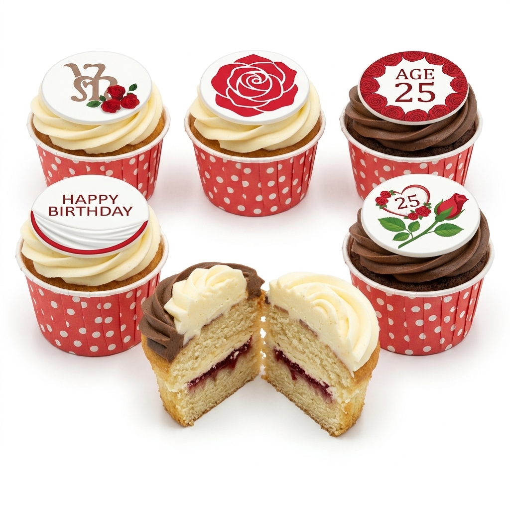 Red Rose Floral Birthday Cupcakes