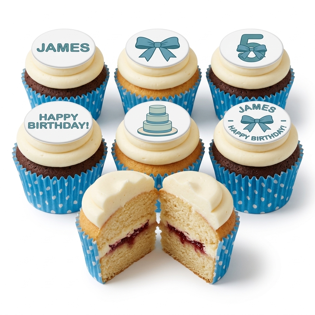 Blue Bow Birthday Cupcakes for Boys