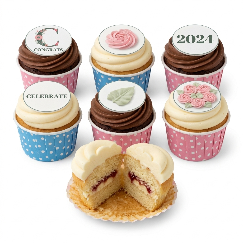 Elegant Floral Birthday Cupcakes with Custom Toppers