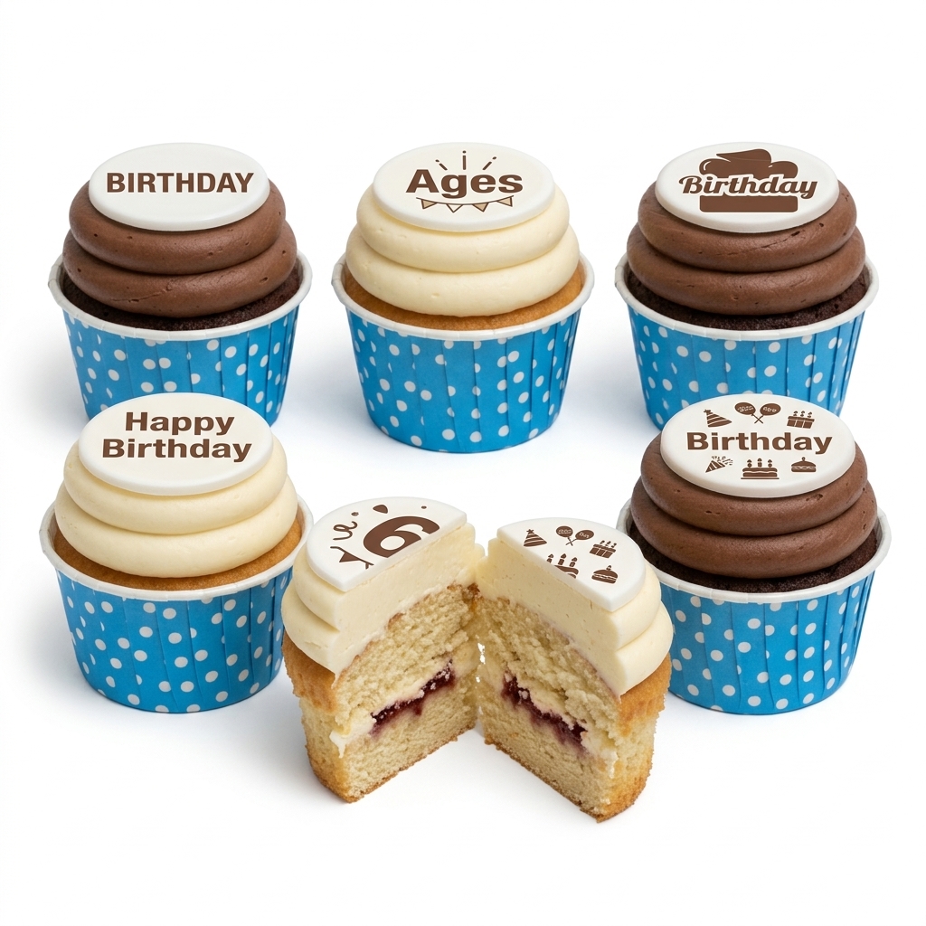 Birthday Cupcakes with Custom Age Toppers