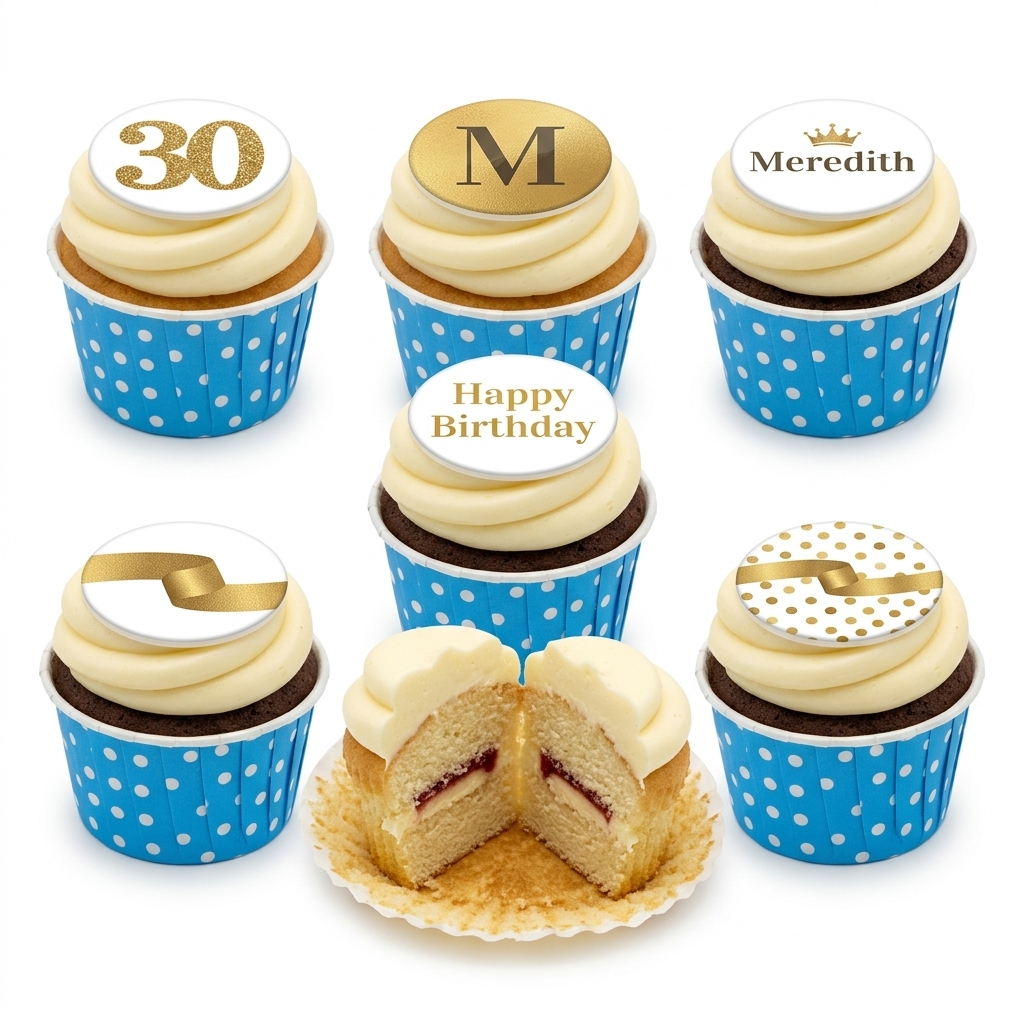 Personalised Gold & Blue Birthday Cupcakes
