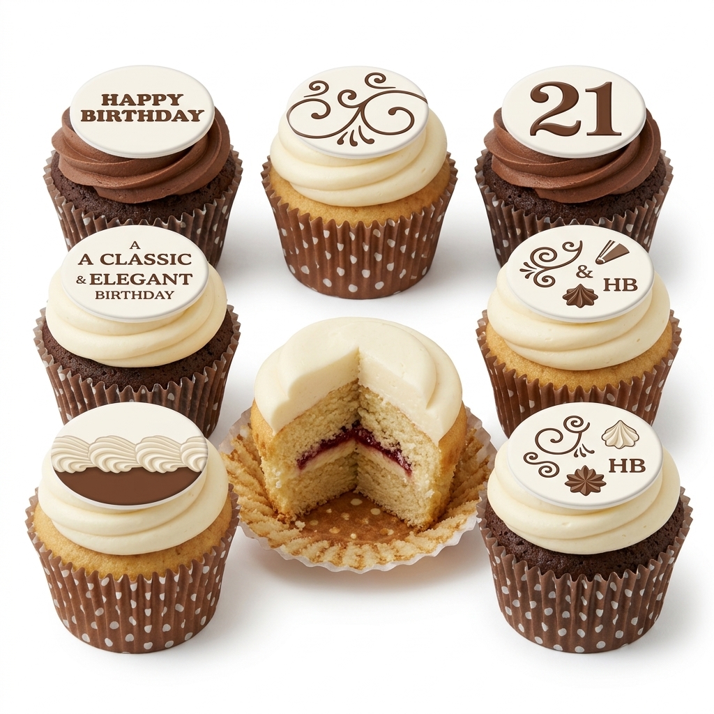 Elegant Birthday Cupcakes with Custom Age Toppers