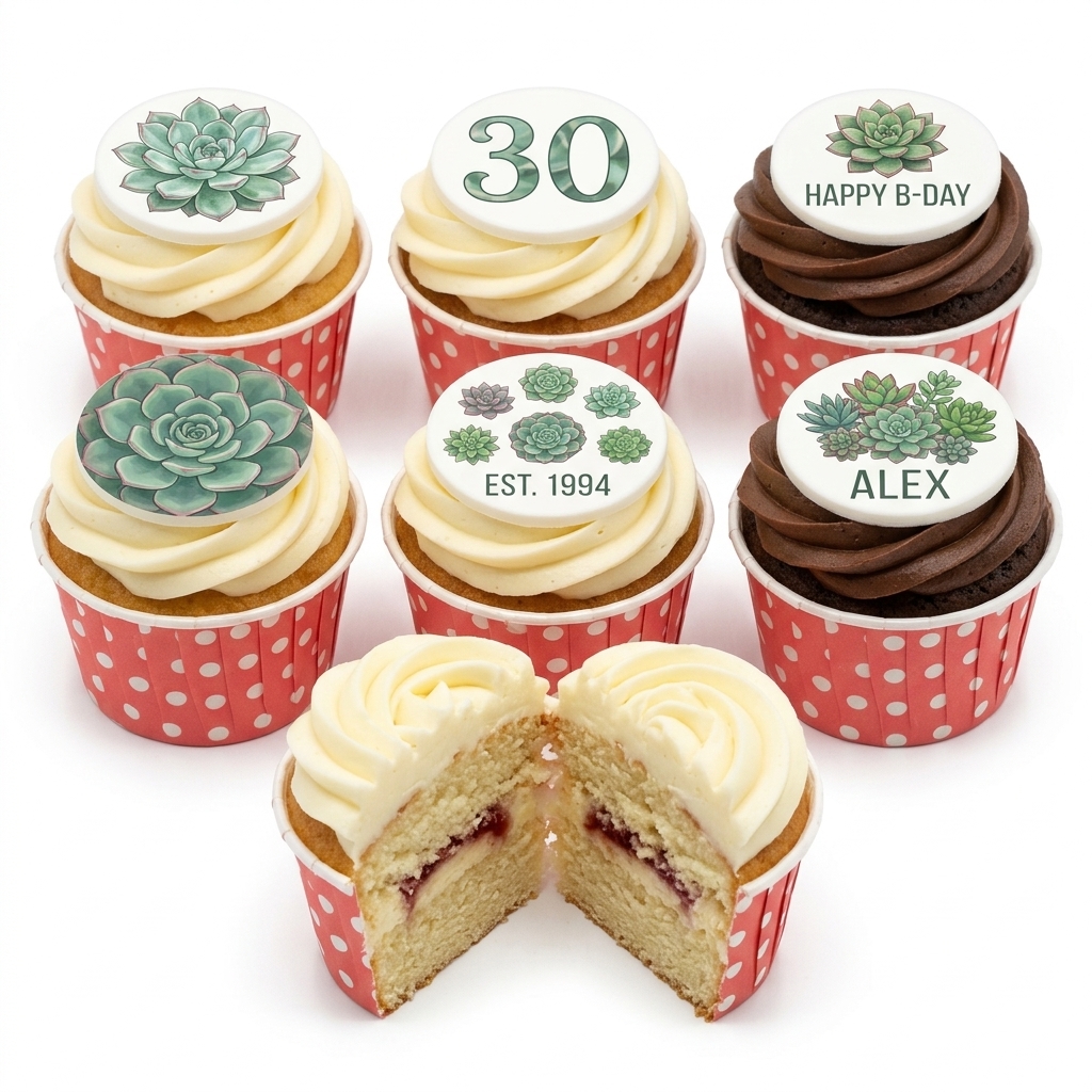 Floral Succulent Birthday Cupcakes for Her