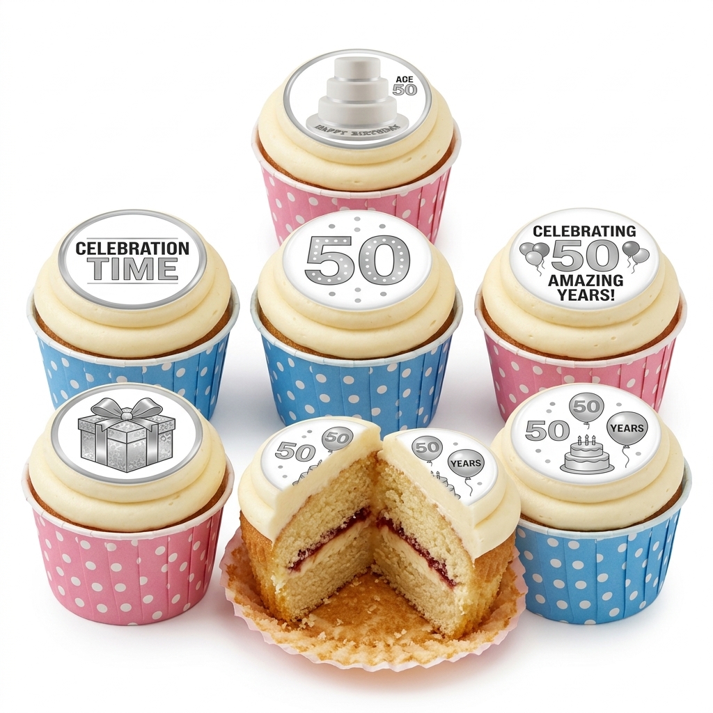 Silver 50th Birthday Celebration Cupcakes