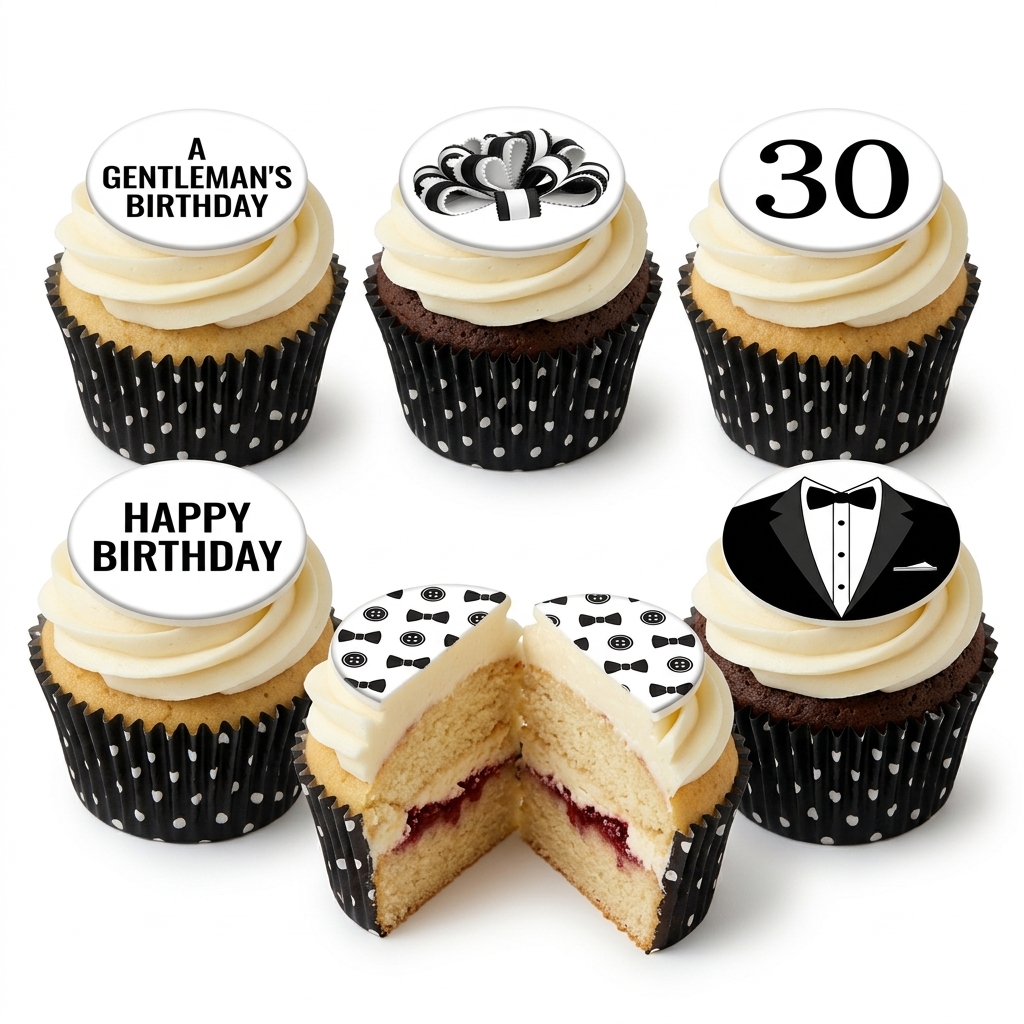 Gentleman's Birthday Cupcakes with Custom Age Topper