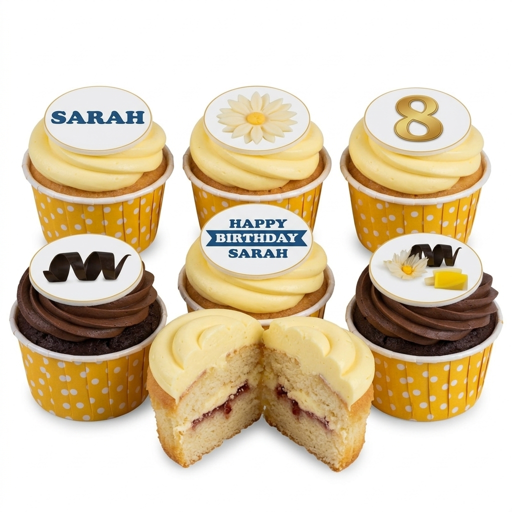 Personalised Birthday Cupcakes with Floral & Custom Toppers