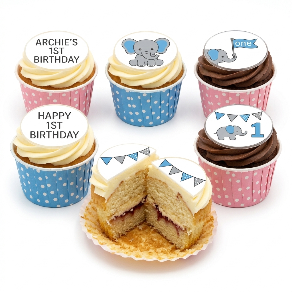 Elephant 1st Birthday Cupcakes for Boys & Girls