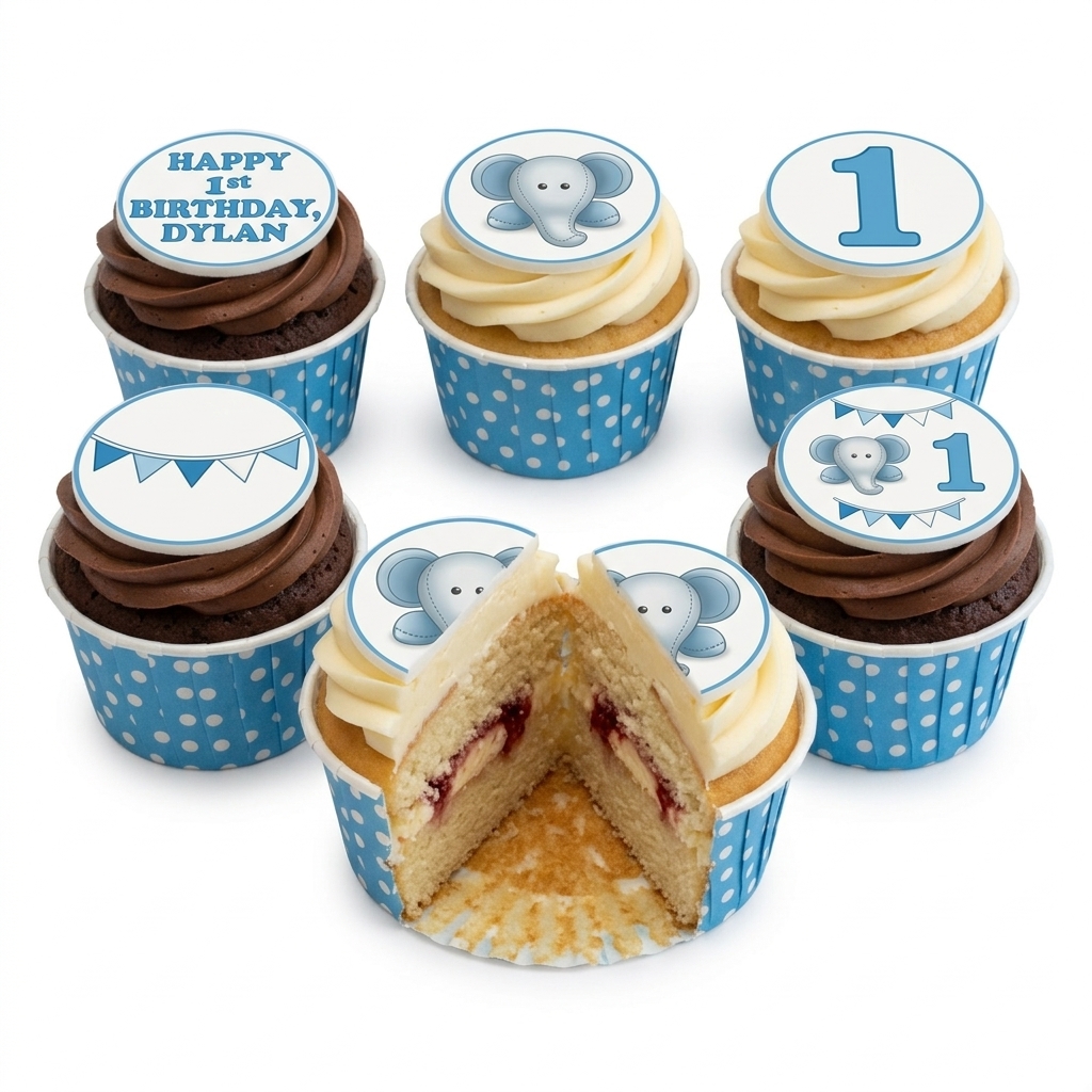 Blue Elephant 1st Birthday Cupcakes for Boys