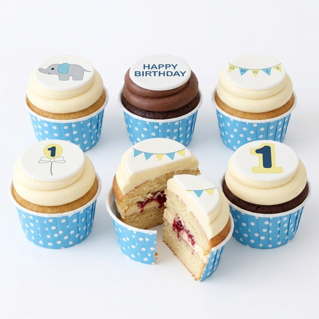 Baby Boy 1st Birthday Cupcakes with Elephant