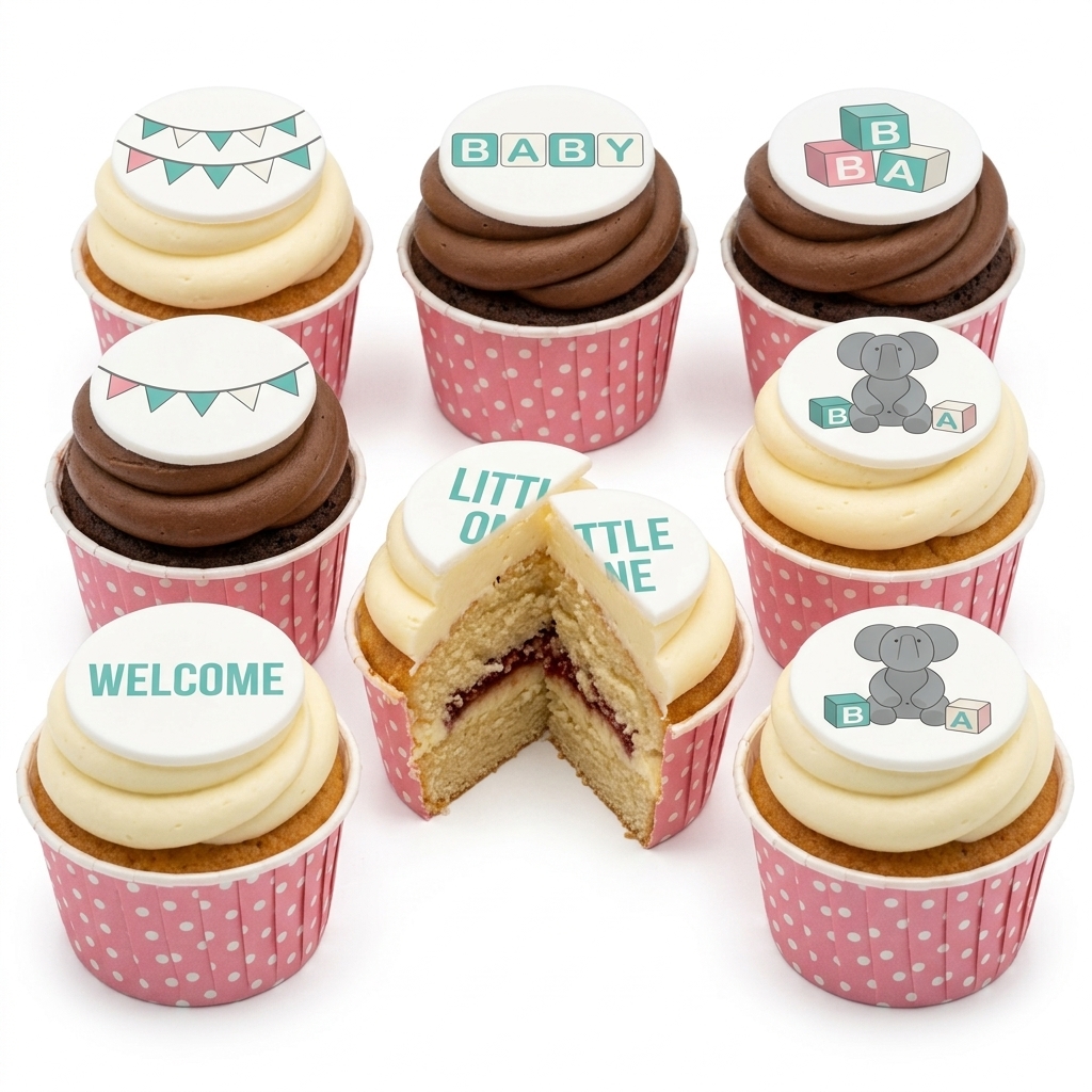 Baby Shower Cupcakes with Elephant & Blocks