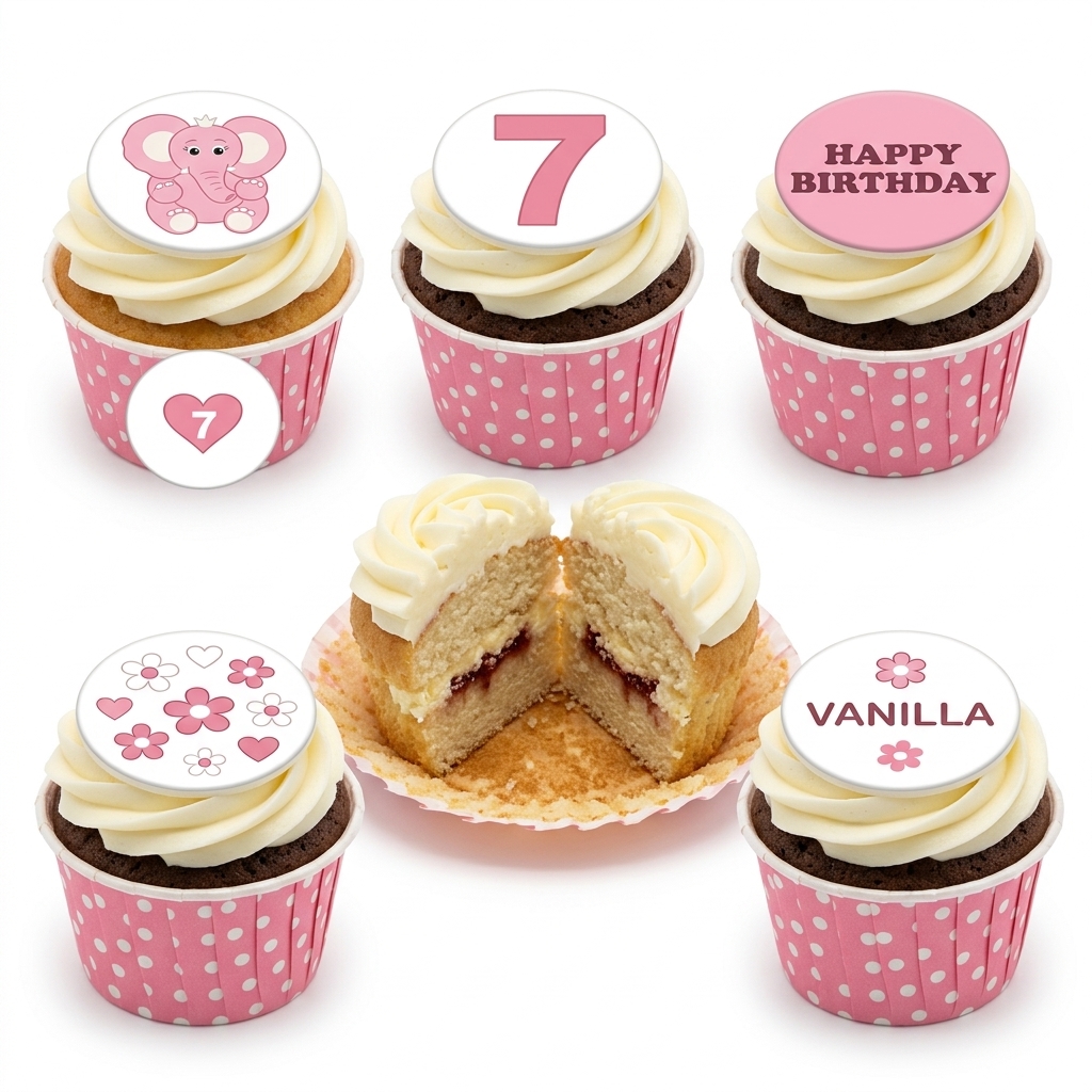 Elephant Birthday Cupcakes for Girls with Custom Age Topper