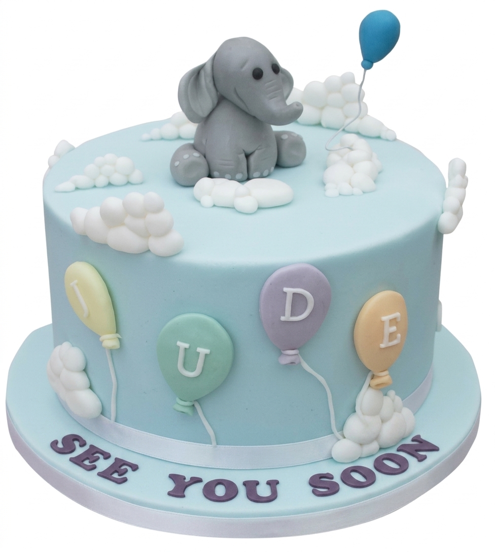 Elephant & Balloons Baby Shower Cake for Boys