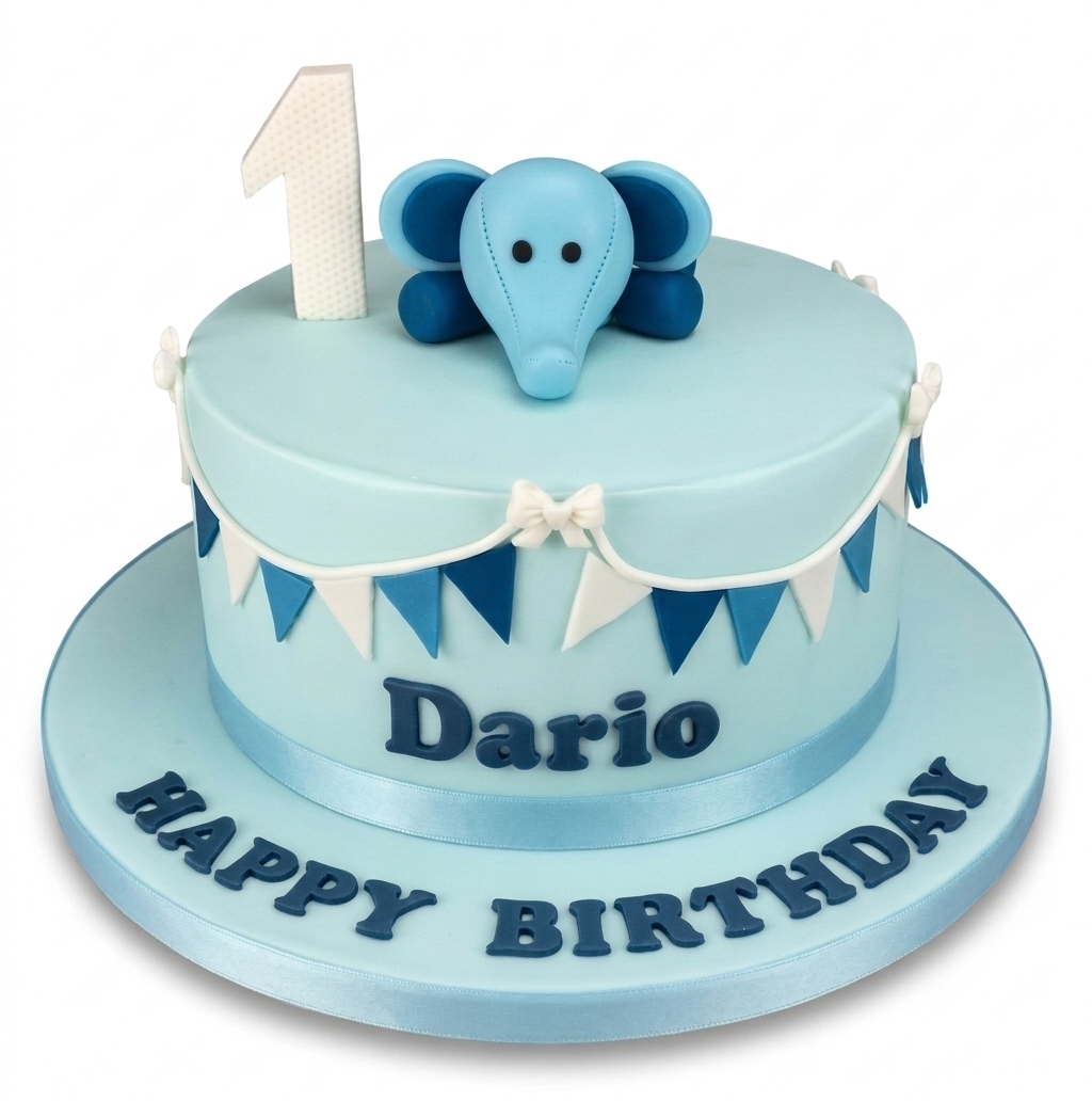 Blue Elephant 1st Birthday Cake