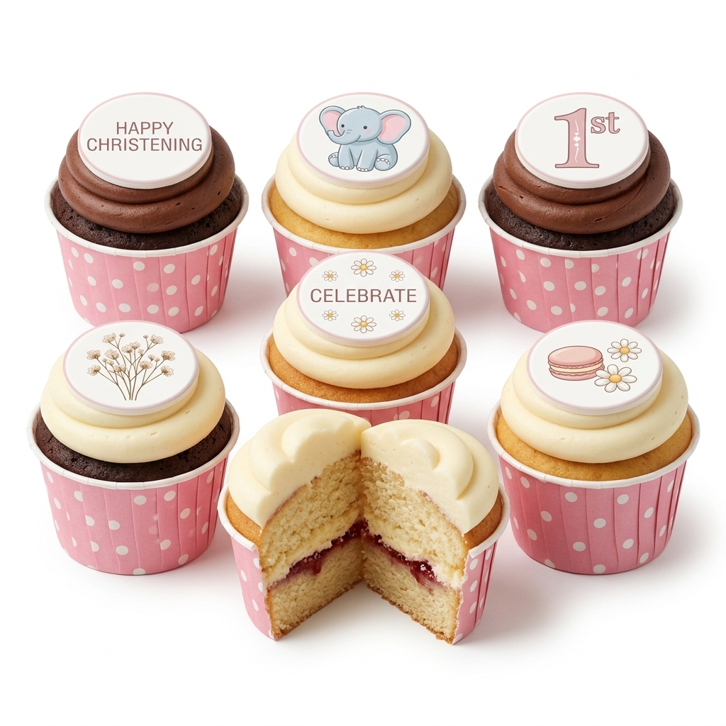 Christening Cupcakes with Elephant & Floral Toppers