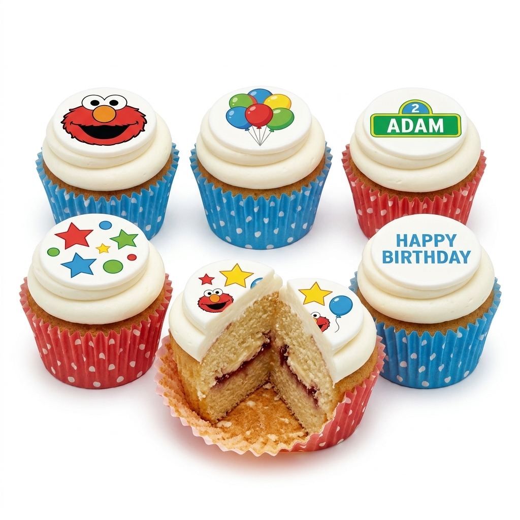 Elmo Kids Birthday Cupcakes with Custom Toppers