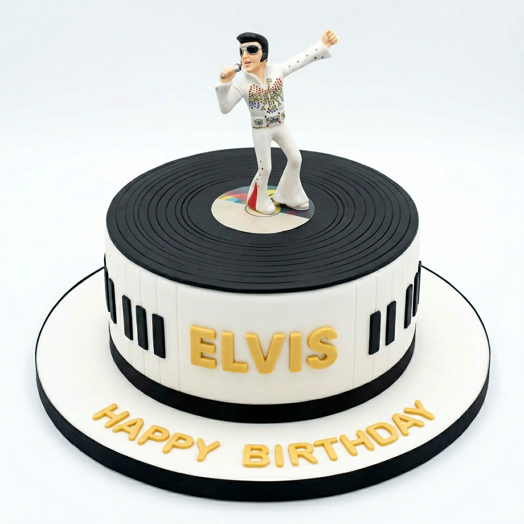 Elvis Presley Birthday Cake with Record & Piano Keys