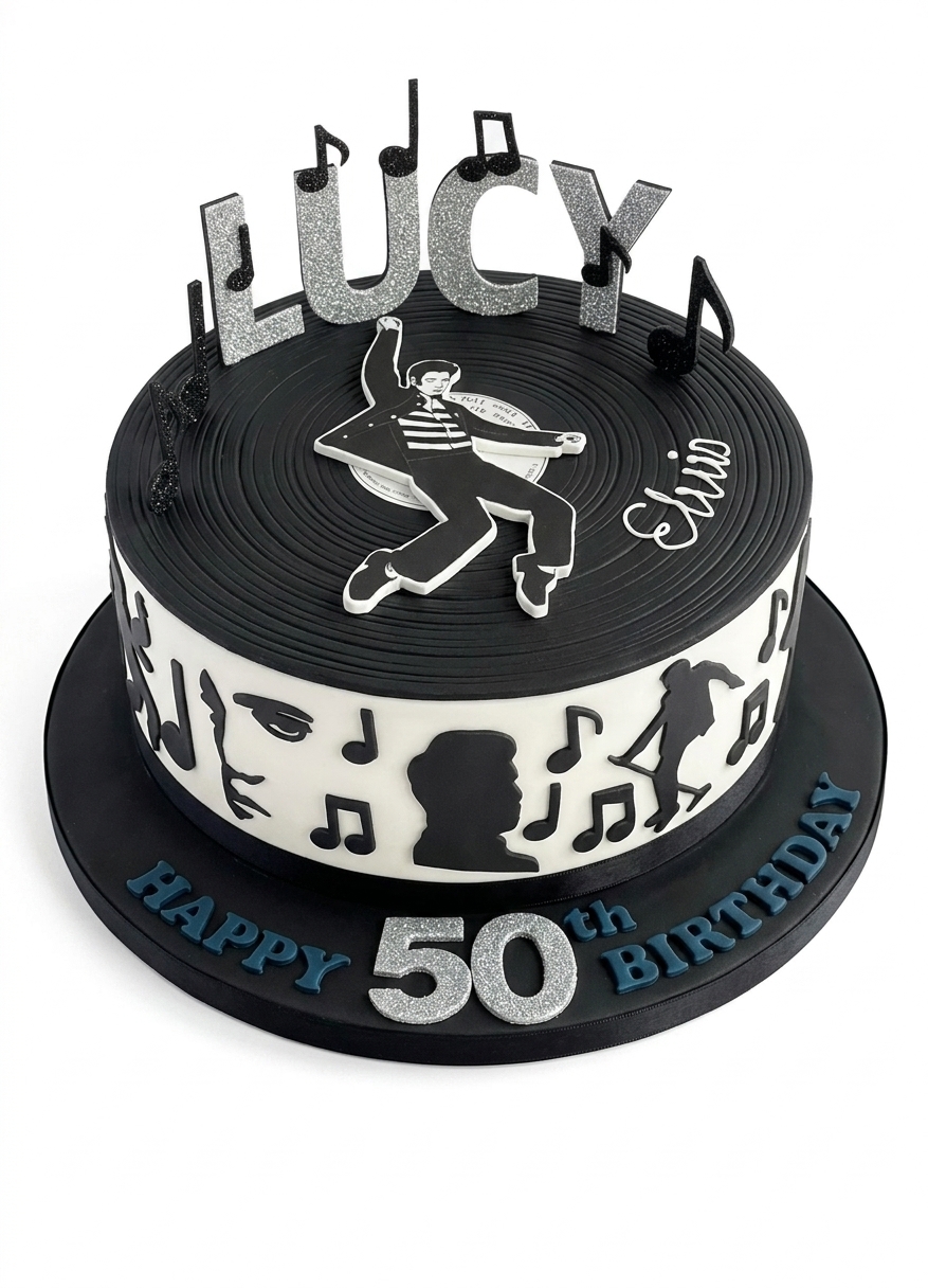 Elvis Presley Music Theme Birthday Cake with Custom Age