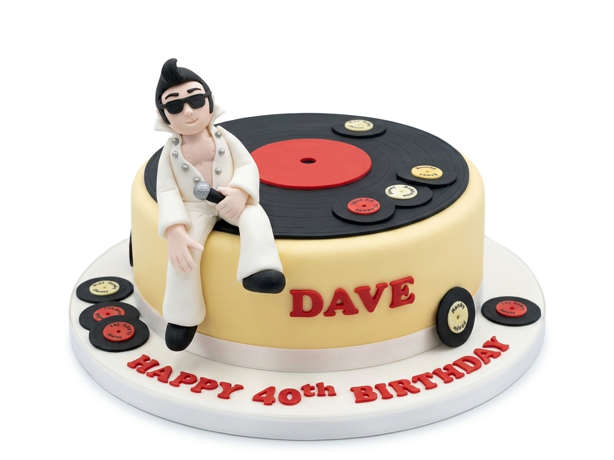 Rock and Roll Music Birthday Cake with Custom Topper