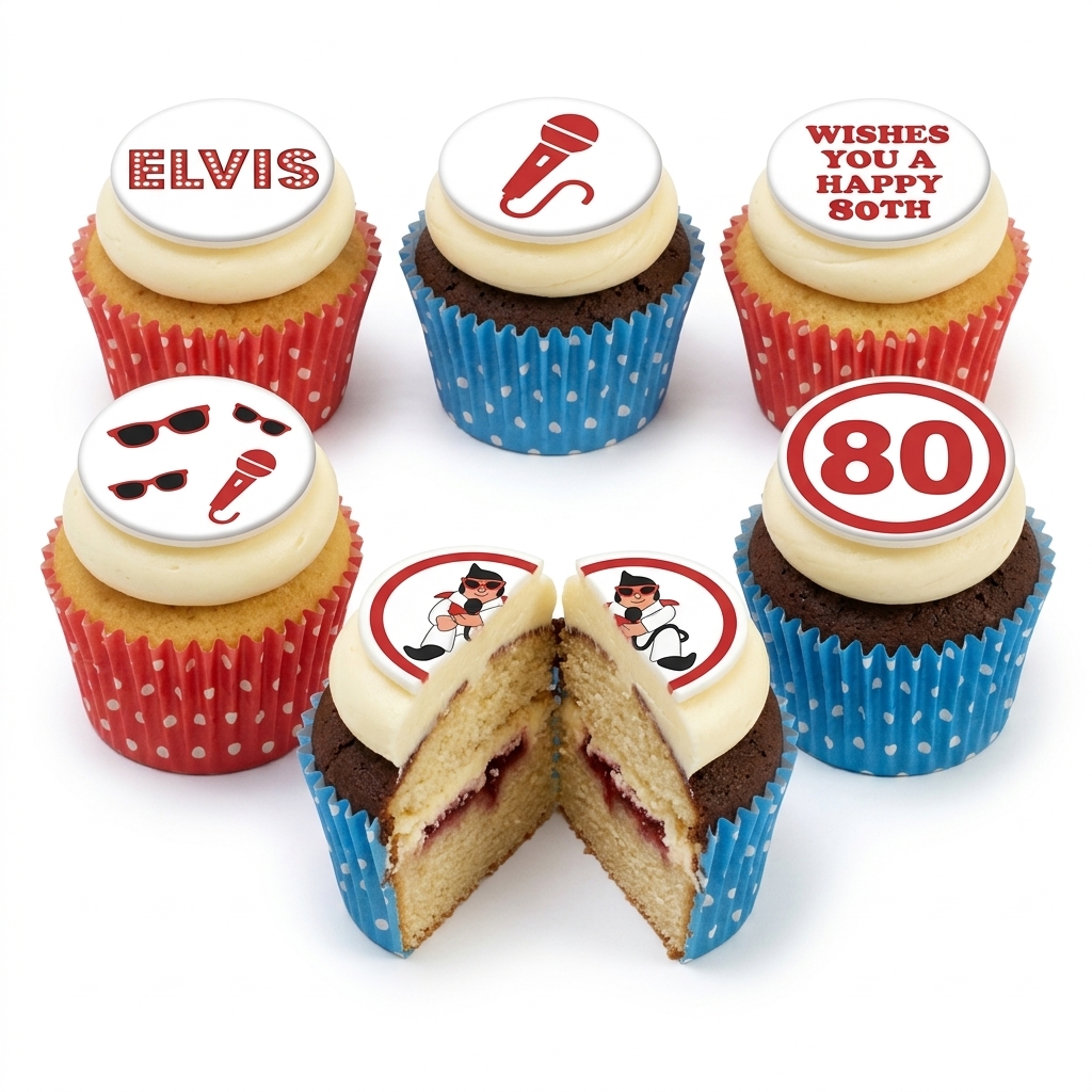 Elvis Themed Birthday Cupcakes with Custom Age Topper