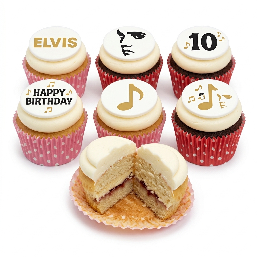 Elvis Themed Birthday Cupcakes with Custom Age Topper