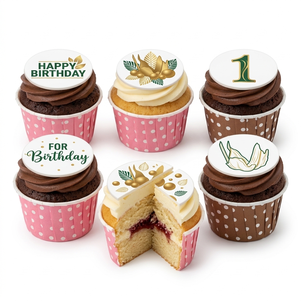 Elegant Gold & Green Birthday Cupcakes