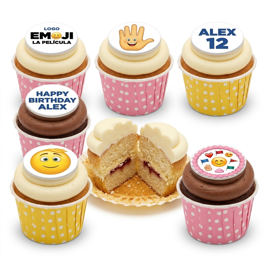 Emoji Birthday Cupcakes with Custom Toppers