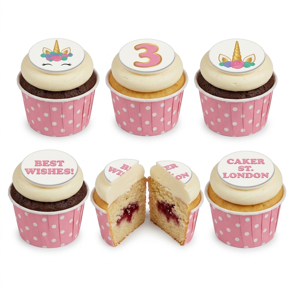 Unicorn Birthday Cupcakes for Girls with Custom Age Topper