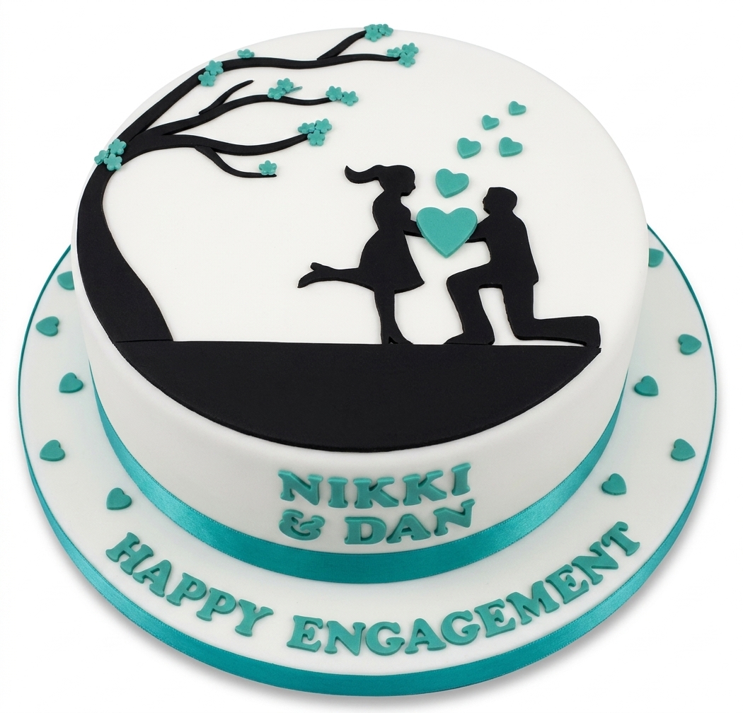 Romantic Engagement Cake with Proposal Silhouette