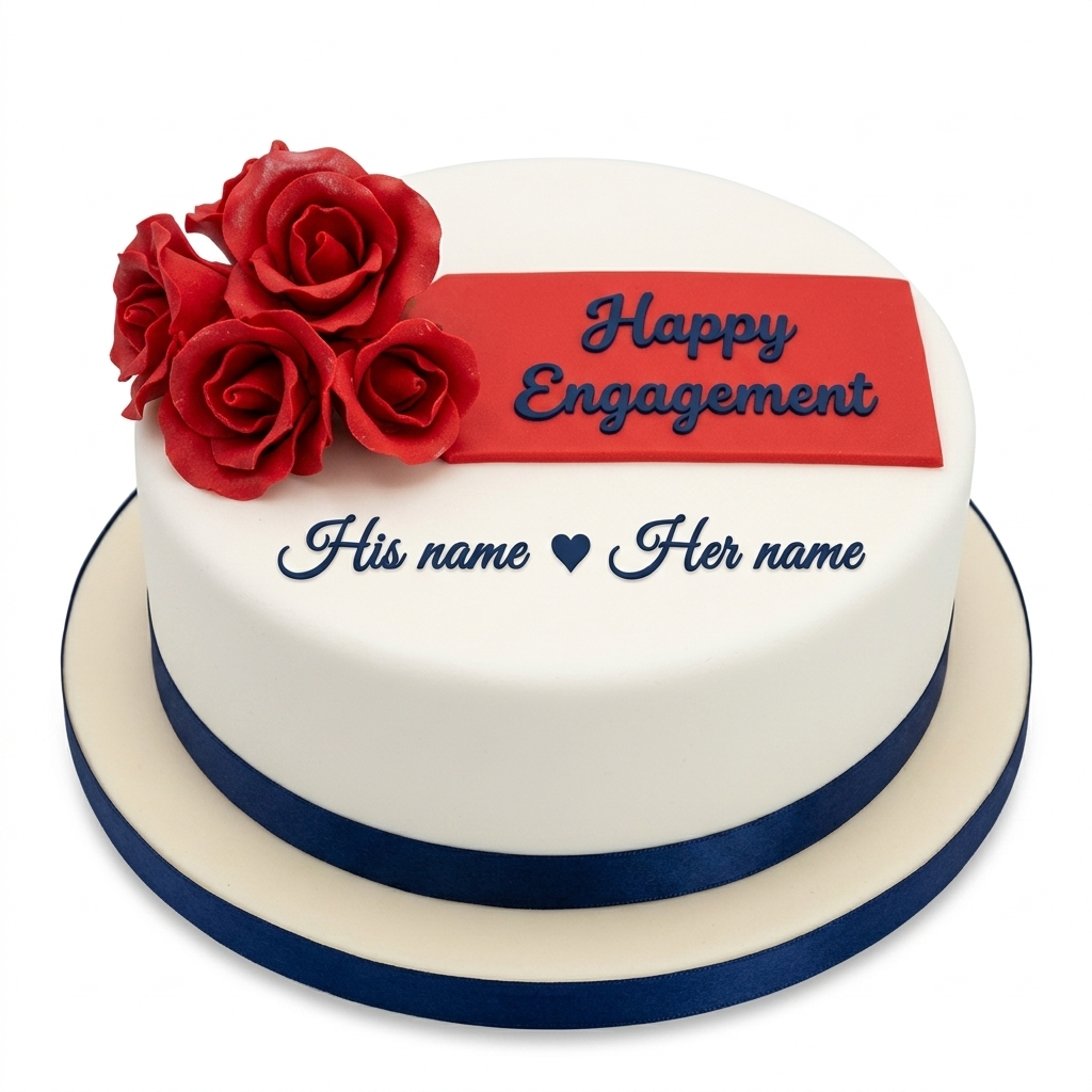 Engagement Rose Cake with Personalised Names