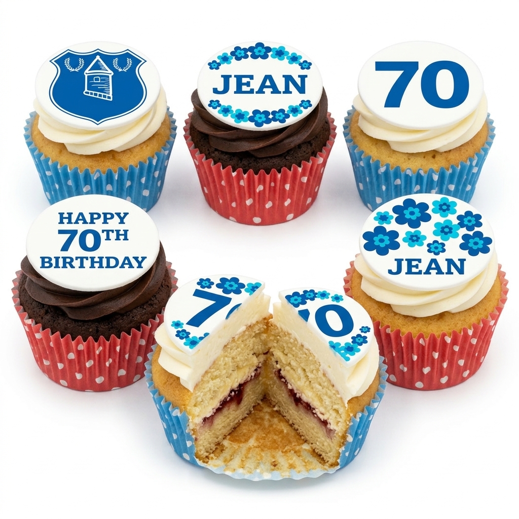 Blue Floral Birthday Cupcakes with Custom Age & Name