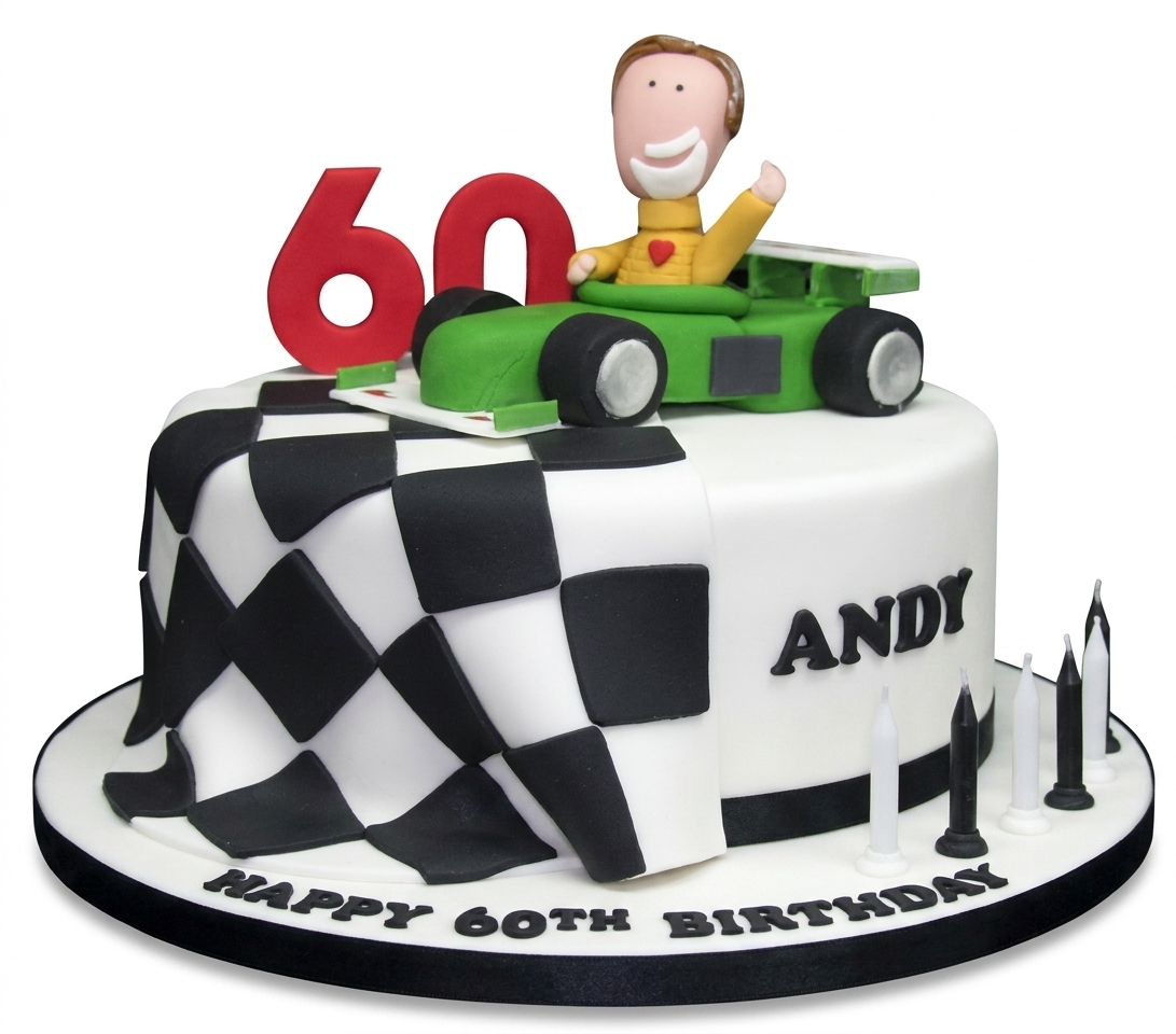 Racing Car Birthday Cake with Custom Age Topper