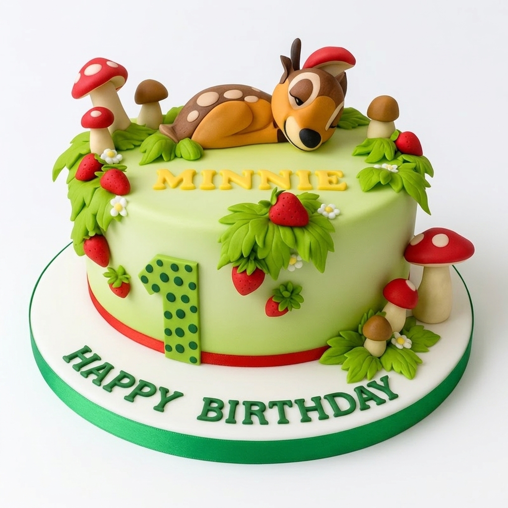 Woodland Deer 1st Birthday Cake